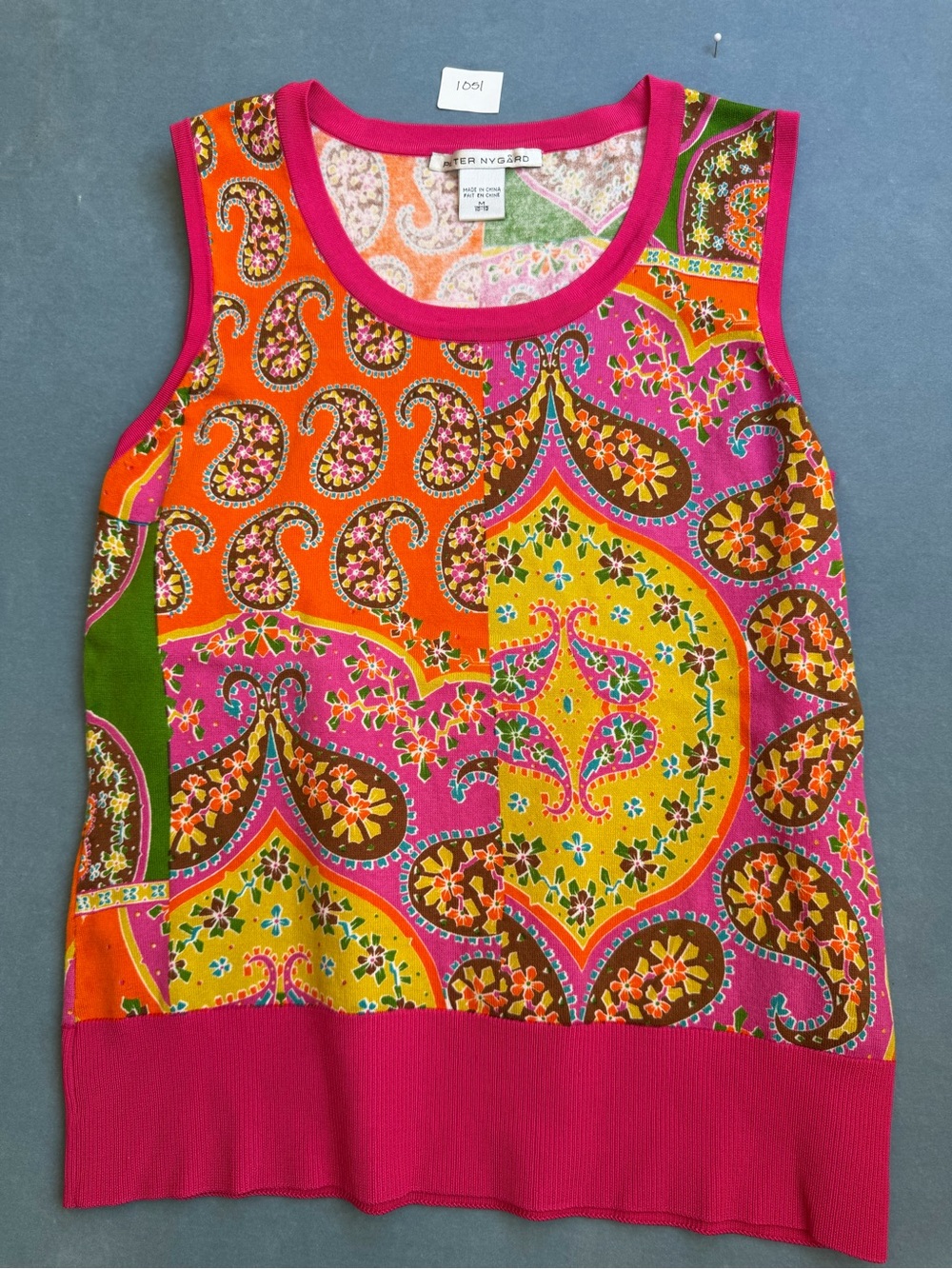 Peter Nygard Pink Orange Yellow Multicolor Paisley Knit Tank